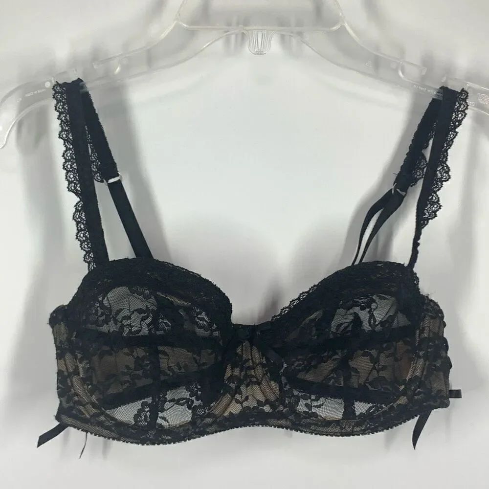 Adore Me Women's Floral Lace Back Hook Adjustable Strap Wired Bra Black Size 34B